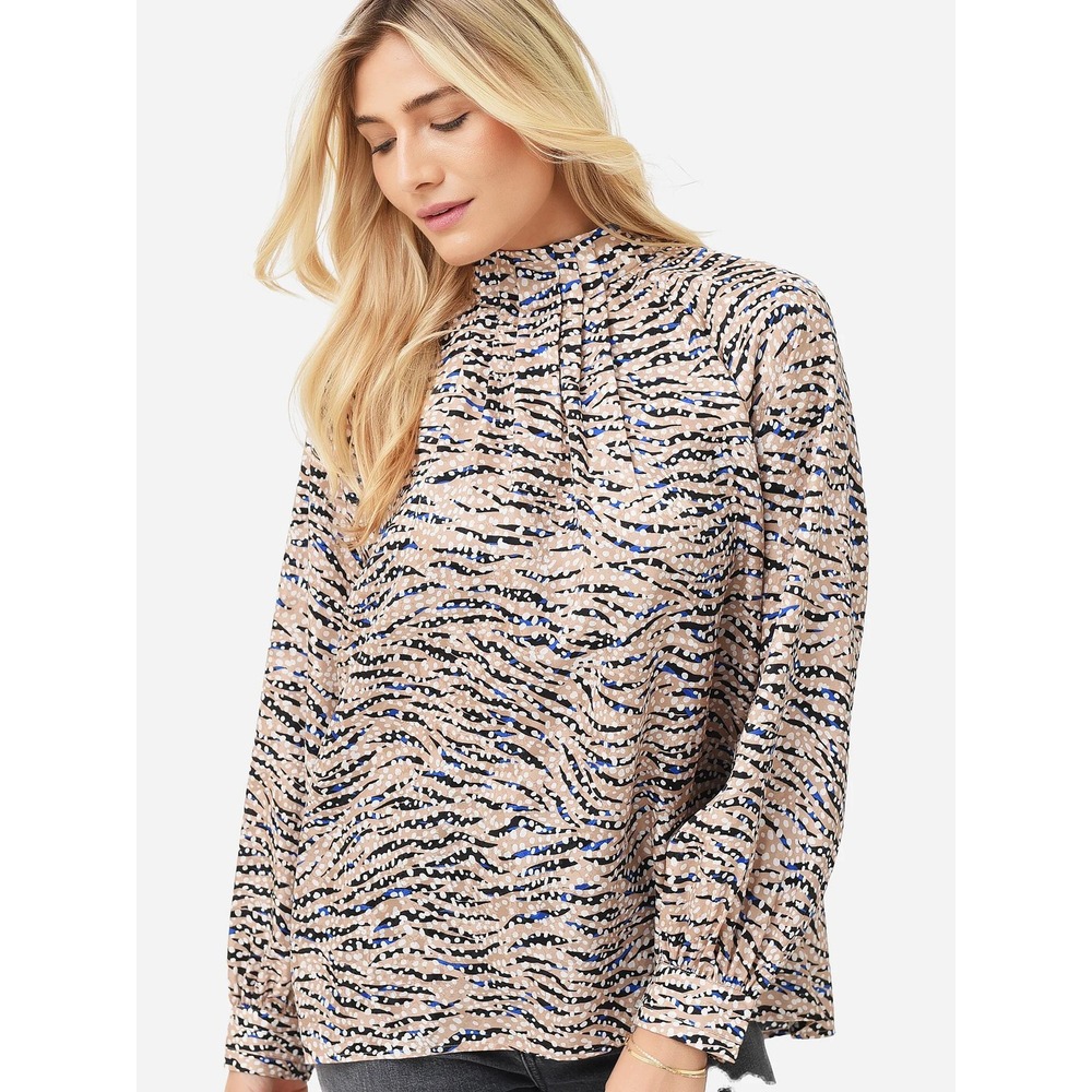 Hunter Bell Graham‎ Top In Snowy Animal Womens L Tan 100% Silk Long Sleeve